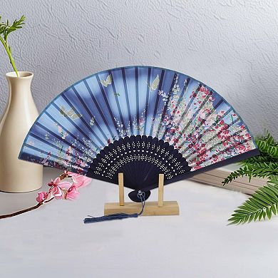 Ancient Style Folding Fan for Weddings and Parties 1Pc Blue