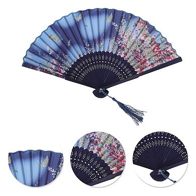 Ancient Style Folding Fan for Weddings and Parties 1Pc Blue