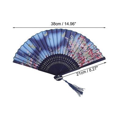 Ancient Style Folding Fan for Weddings and Parties 1Pc Blue