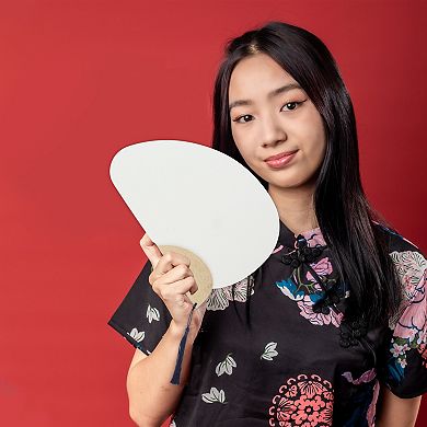 Portable Double-Sided Short Handle Semi-circular Xuan Paper Plover Folding Fan 1Pc