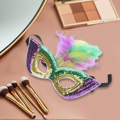 Feather Sequins Half Face Party Mask for Costume Events 1Pc