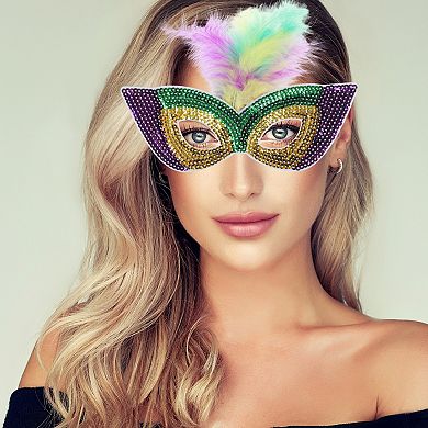 Feather Sequins Half Face Party Mask for Costume Events 1Pc