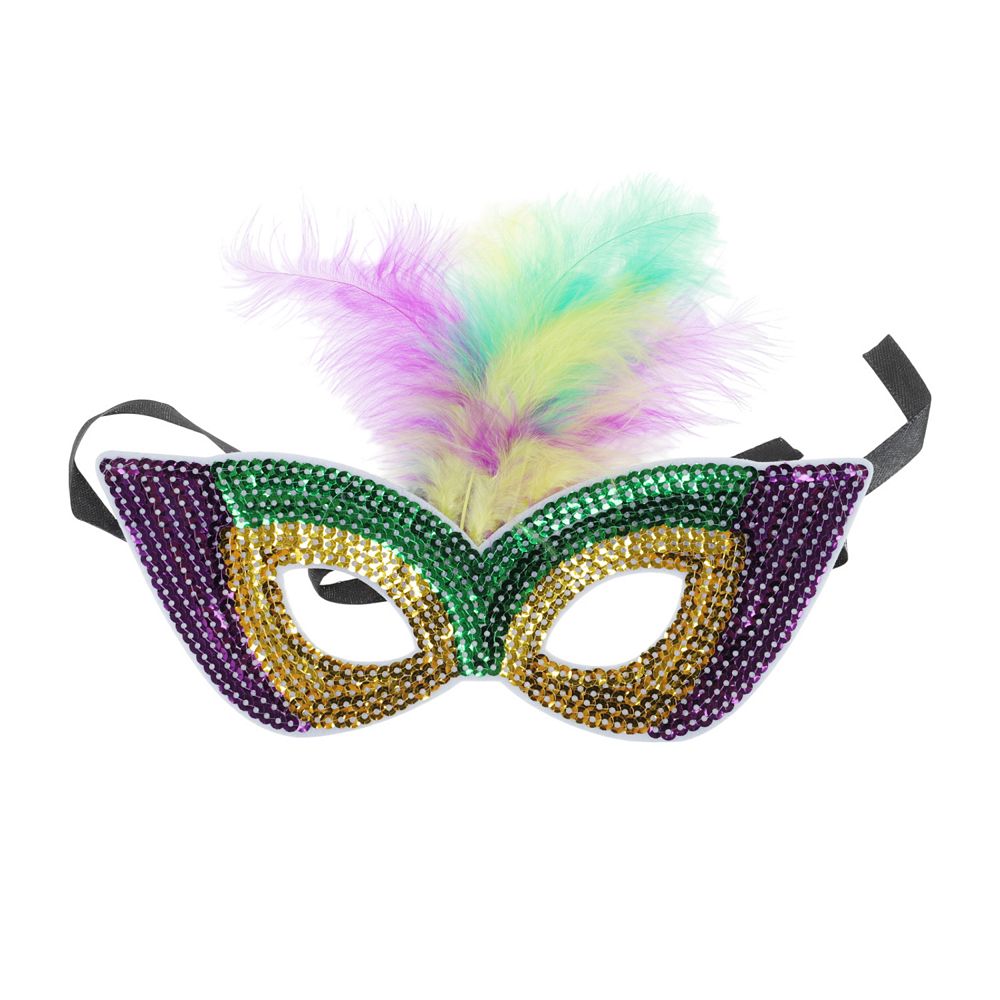 Feather Sequins Half Face Party Mask for Costume Events 1Pc