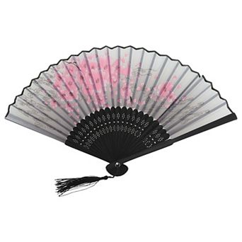 Ancient Style Folding Fan for Weddings and Parties 1 pc Gray White Black