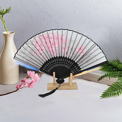 Ancient Style Folding Fan for Weddings and Parties 1Pc Gray White Black