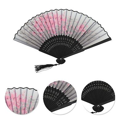 Ancient Style Folding Fan for Weddings and Parties 1Pc Gray White Black