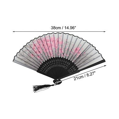 Ancient Style Folding Fan for Weddings and Parties 1Pc Gray White Black
