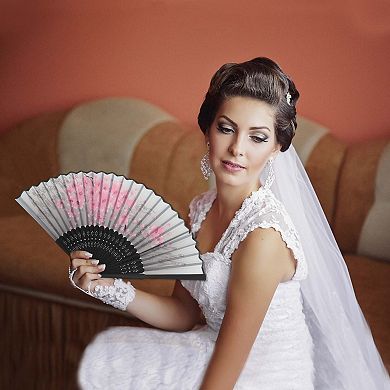 Ancient Style Folding Fan for Weddings and Parties 1Pc Gray White Black