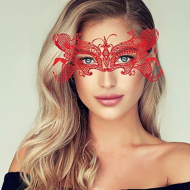 Elegant Lace Half Face Party Mask for Mardi Gras and Special Events 1 Pc Butterfly Red