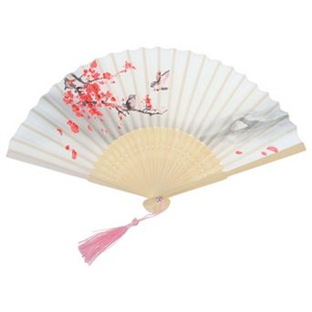 Ancient Style Folding Fan for Weddings and Parties 1 pc Gray White