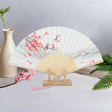 Ancient Style Folding Fan for Weddings and Parties 1Pc Gray White