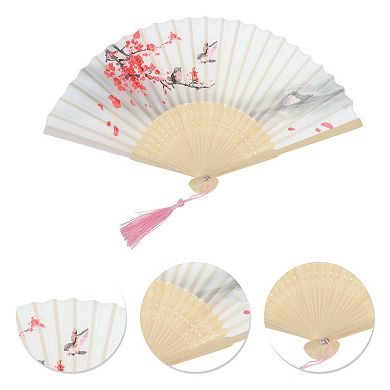 Ancient Style Folding Fan for Weddings and Parties 1Pc Gray White