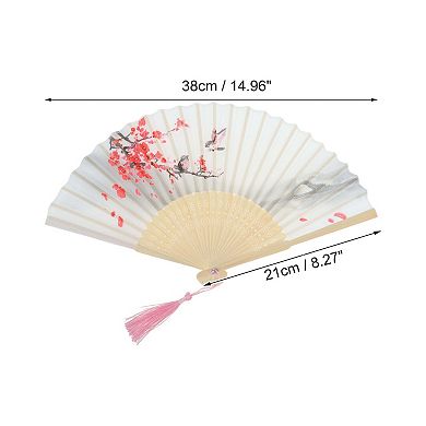 Ancient Style Folding Fan for Weddings and Parties 1Pc Gray White