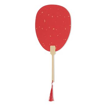 Portable Double-Sided Long Handle Round Beauty Folding Fan Red 1 pc