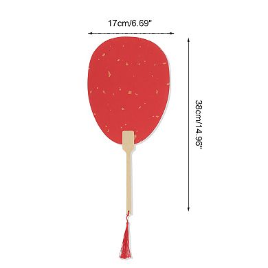 Portable Double-Sided Long Handle Round Beauty Folding Fan Red 1 Pc
