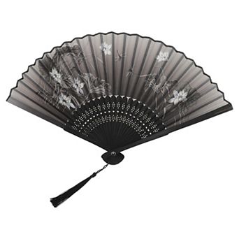 Ancient Style Folding Fan for Weddings and Parties 1 pc Gray Black