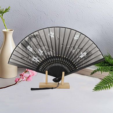 Ancient Style Folding Fan for Weddings and Parties 1Pc Gray Black