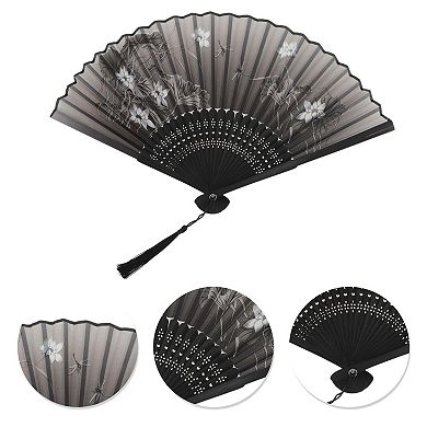 Ancient Style Folding Fan for Weddings and Parties 1Pc Gray Black