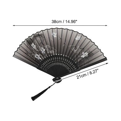 Ancient Style Folding Fan for Weddings and Parties 1Pc Gray Black