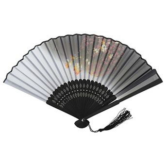 Ancient Style Folding Fan for Weddings and Parties 1 pc White Gray
