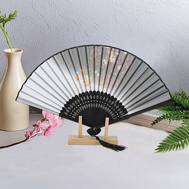 Ancient Style Folding Fan for Weddings and Parties 1Pc White Gray
