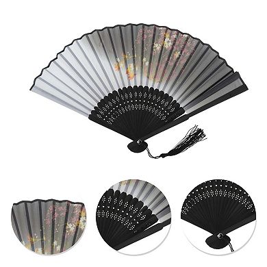 Ancient Style Folding Fan for Weddings and Parties 1Pc White Gray