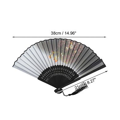Ancient Style Folding Fan for Weddings and Parties 1Pc White Gray