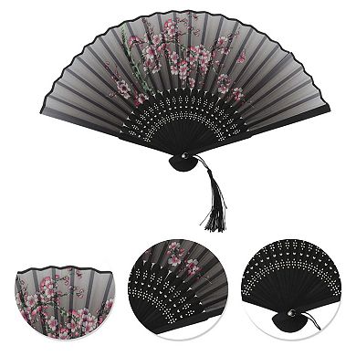 Ancient Style Folding Fan for Weddings and Parties 1Pc Joyful Gray