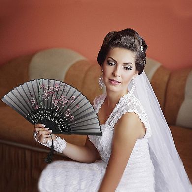 Ancient Style Folding Fan for Weddings and Parties 1Pc Joyful Gray