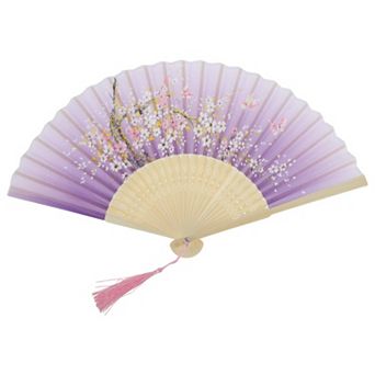 Ancient Style Folding Fan for Weddings and Parties 1 pc Purple White