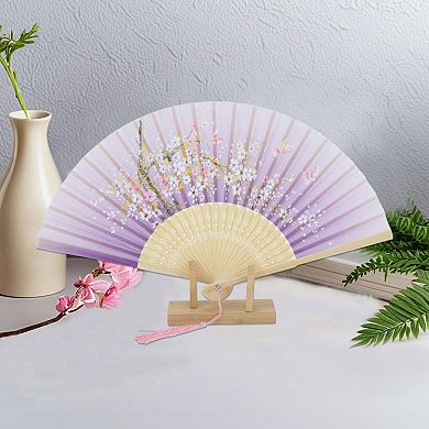 Ancient Style Folding Fan for Weddings and Parties 1Pc Purple White