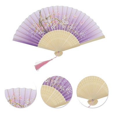 Ancient Style Folding Fan for Weddings and Parties 1Pc Purple White