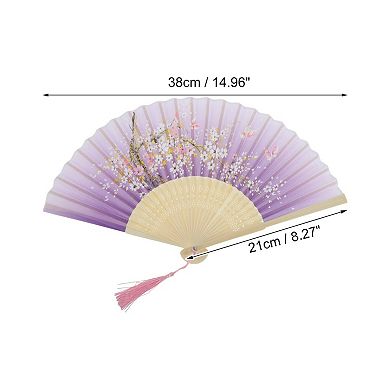 Ancient Style Folding Fan for Weddings and Parties 1Pc Purple White