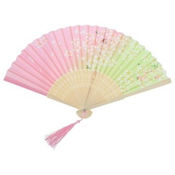 Ancient Style Folding Fan for Weddings and Parties 1 pc Pink Green