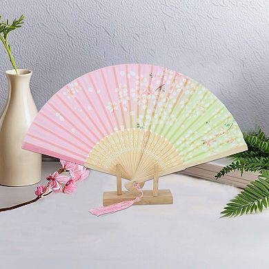Ancient Style Folding Fan for Weddings and Parties 1Pc Pink Green