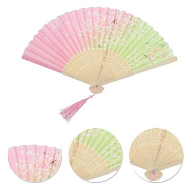 Ancient Style Folding Fan for Weddings and Parties 1Pc Pink Green