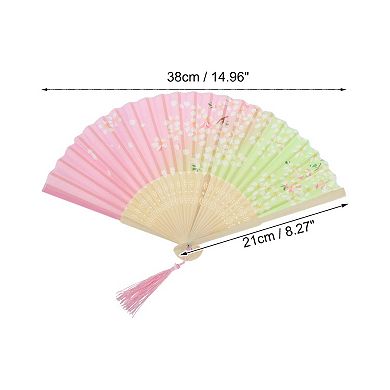 Ancient Style Folding Fan for Weddings and Parties 1Pc Pink Green