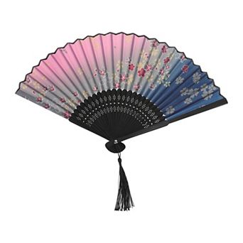Ancient Style Folding Fan for Weddings and Parties 1 pc Blue Pink