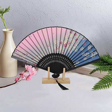 Ancient Style Folding Fan for Weddings and Parties 1Pc Blue Pink