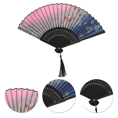 Ancient Style Folding Fan for Weddings and Parties 1Pc Blue Pink