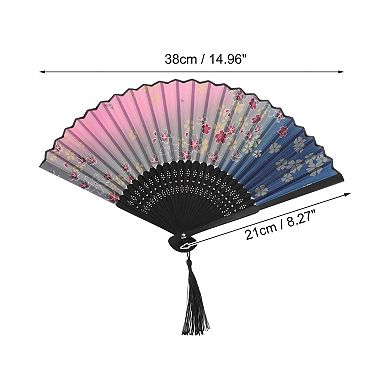 Ancient Style Folding Fan for Weddings and Parties 1Pc Blue Pink