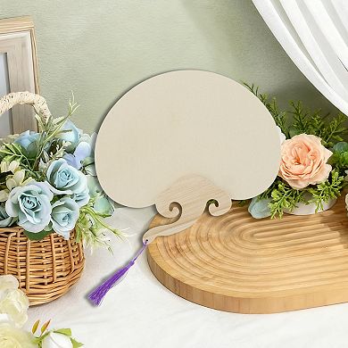 Portable Double-Sided Short Handle Round Ruyi Xuan Paper Folding Fan 1Pc Beige Purple