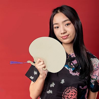 Portable Double-Sided Short Handle Round Ruyi Xuan Paper Folding Fan 1Pc Beige Purple