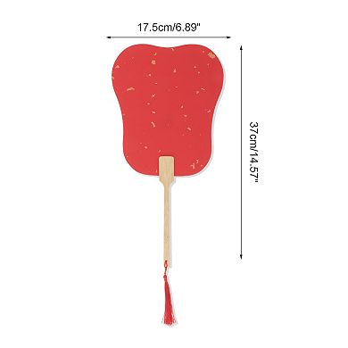 Portable Double-Sided Long Handle Round Palm-Leaf Folding Fan Red 1 Pc