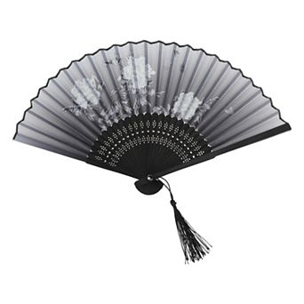 Ancient Style Folding Fan for Weddings and Parties 1 pc Peonies Gray
