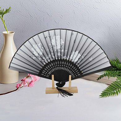 Ancient Style Folding Fan for Weddings and Parties 1Pc Peonies Gray