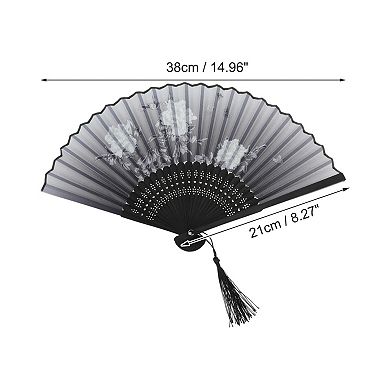 Ancient Style Folding Fan for Weddings and Parties 1Pc Peonies Gray