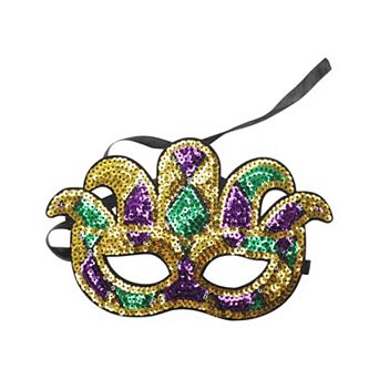 Multicolored Sequins Half Face Party Mask Purple Green Yellow 1 pc