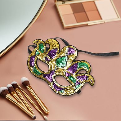 Multicolored Sequins Half Face Party Mask Purple Green Yellow 1 Pc