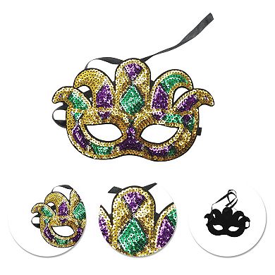 Multicolored Sequins Half Face Party Mask Purple Green Yellow 1 Pc